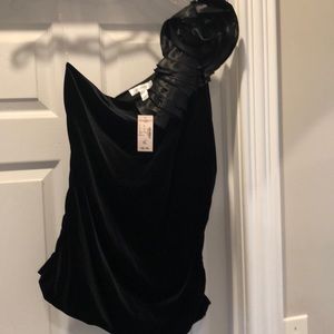 One shoulder black velvet top. NWT.